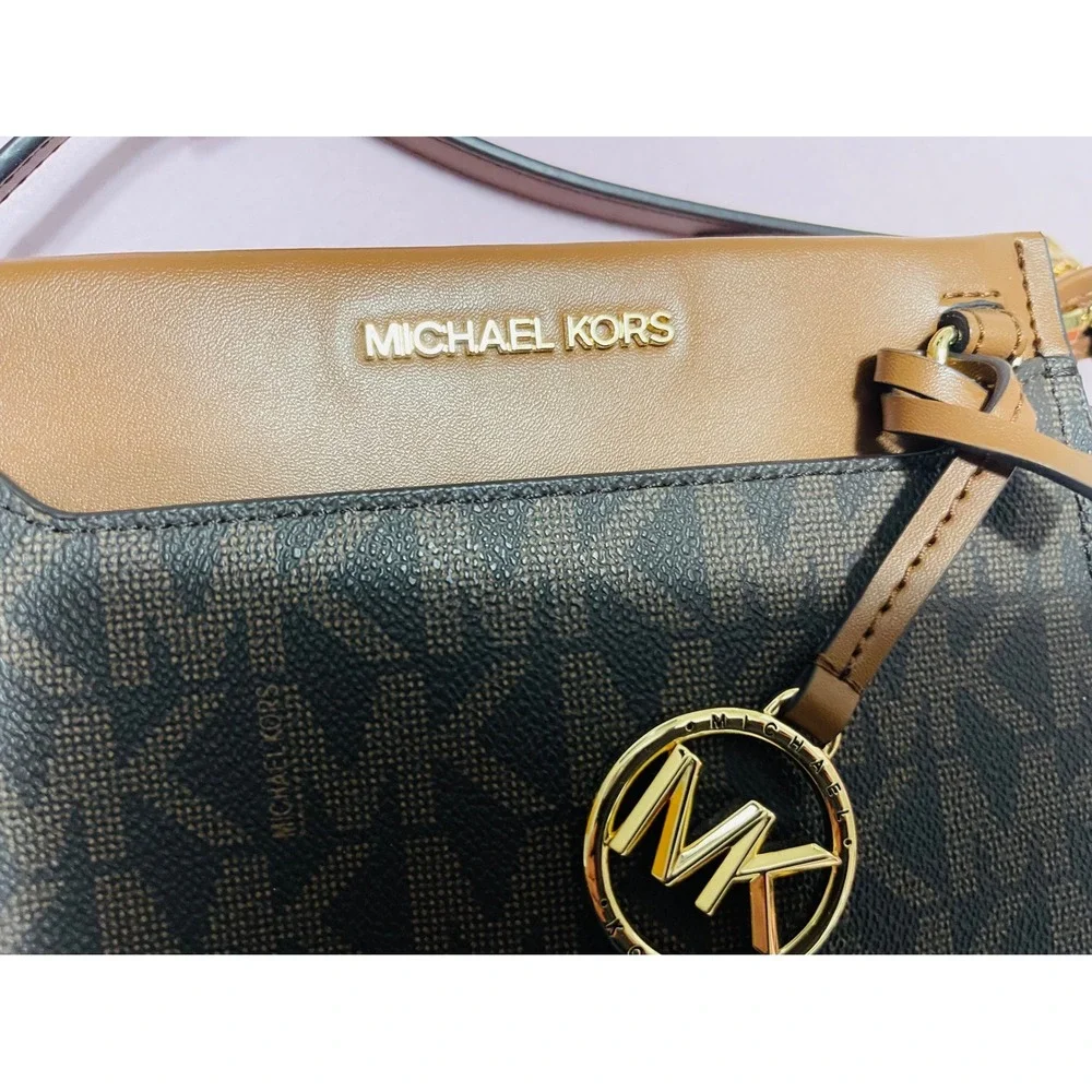 Michael Kors Brown Signature Logo Crossbody Bag Leather Hardware 32S4G7GM6B